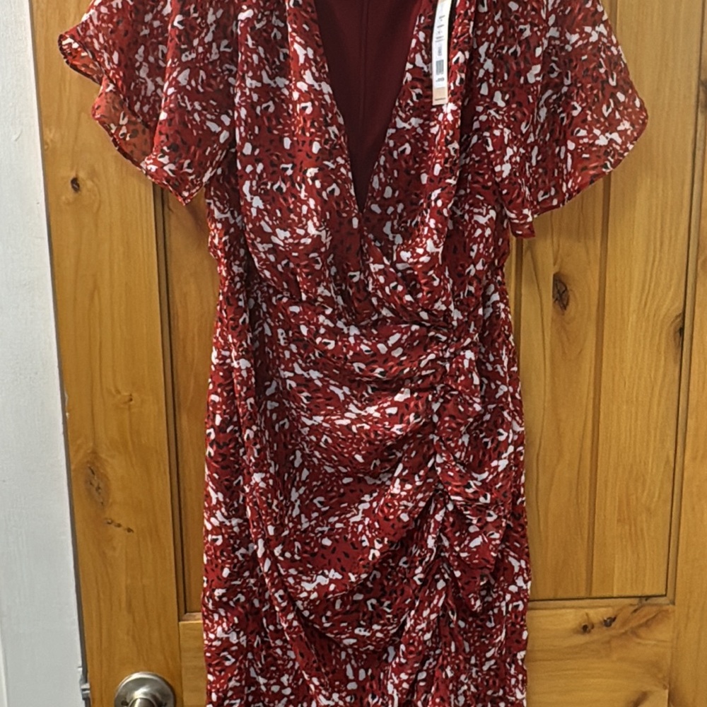 BCBGMaxAzria Red and White Midi Dress